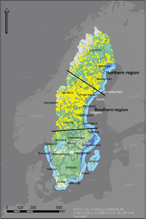 Map showing the provinces of Sweden, as well as important sites and ...