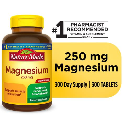 Nature Made Magnesium Oxide 250 mg Tablets, Dietary Supplement, 300 ...