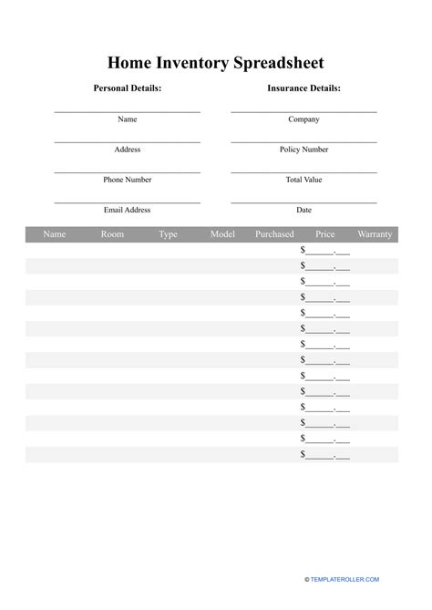 Home Inventory Spreadsheet Template Download Printable PDF | Templateroller