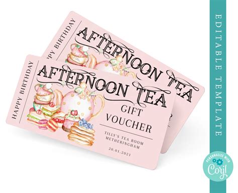 Afternoon Tea Gift Voucher Printable Editable Template High - Etsy UK