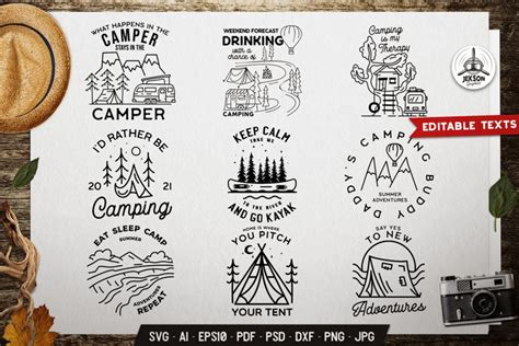 9 Camping SVG Logo Bundle Adventure Cut Files Design DXF PNG