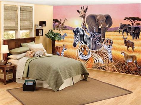 Bedroom Design with African Safari Wall Mural - ArchiMagz | Safari ...