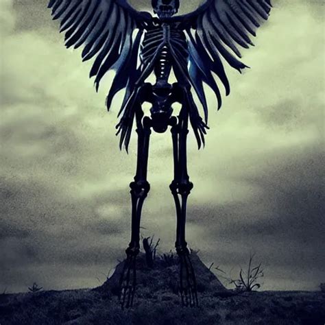 a skeleton with huge skeletal wings flying in the sky, | Stable ...