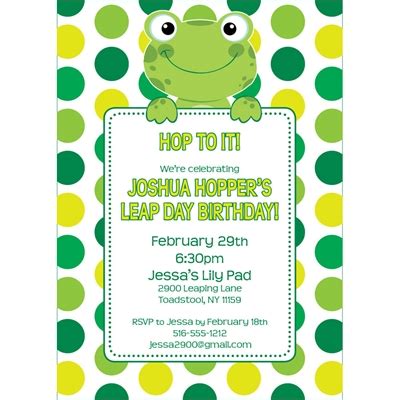 Leap Day Frog Theme Invitation