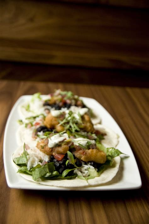 Fish Tacos: beer-battered or pan-seared corvina with black bean ...