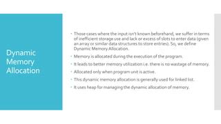 Dynamic storage allocation techniques in Compiler design | PPT