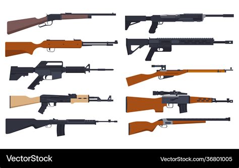 Rifle guns military and hunting weapon types set Vector Image