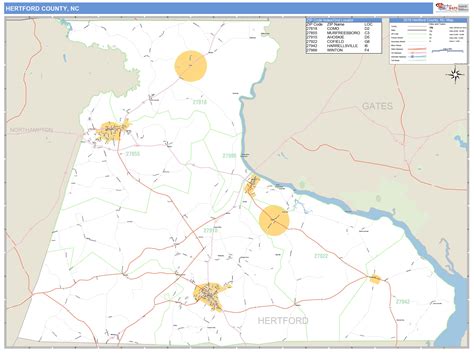 Hertford County, NC Zip Code Wall Map Basic Style by MarketMAPS - MapSales