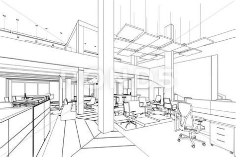 Outline sketch of a interior office area Stock Illustration #AD ,# ...