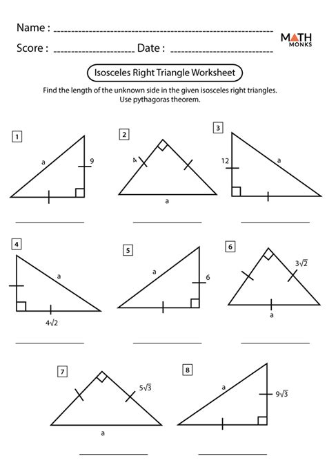 Right Triangle Worksheets - Math Monks