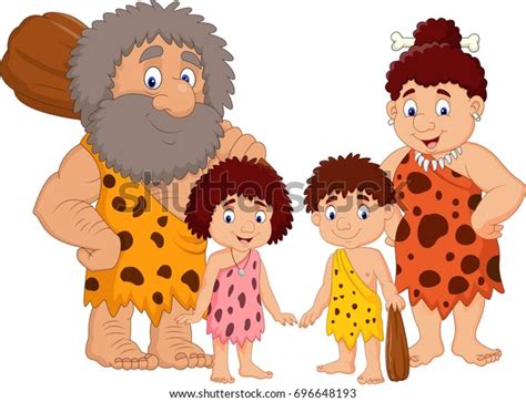 Cartoon Caveman Family Isolate On White Stock Illustration 696648193