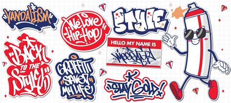 A set of colorful or vibrant graffiti art stickers. Street art theme ...