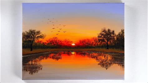 Sunset Painting | Sunset Reflection Painting | Sunset on the Lake ...