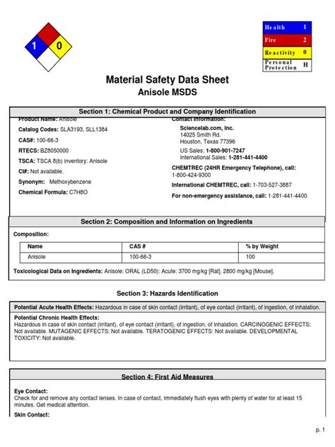 1 Msds Anisol PDF Free | PDF | Water | Toxicity