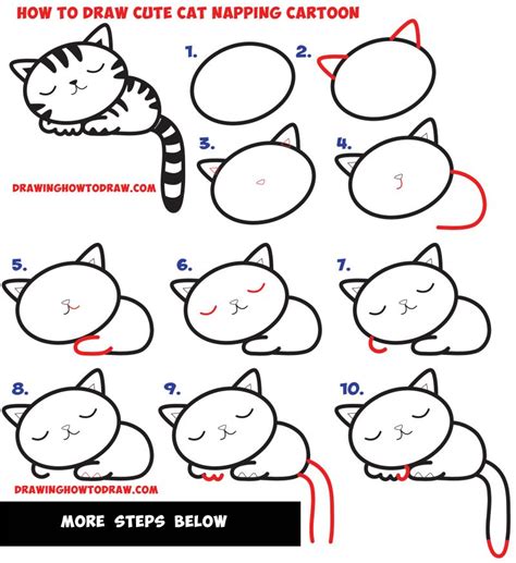 How to Draw a Supercute Kawaii / Cartoon Cat / Kitten Napping Easy Step ...