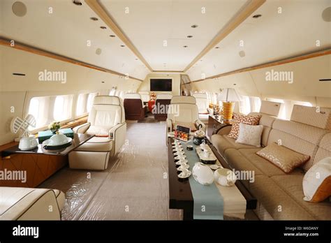 Interior view of the cabin of a 737-700 jet airliner of BBJ (Boeing ...