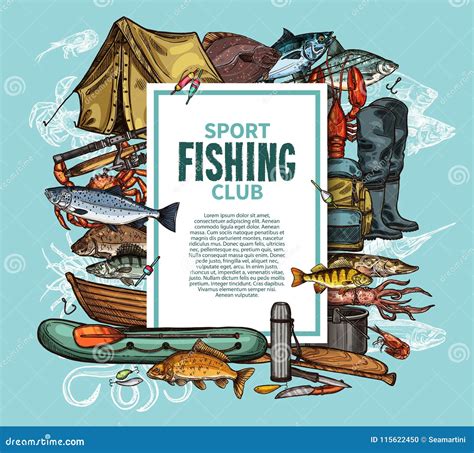 Fishing Poster with Fish Catch and Fisherman Tool Stock Vector ...