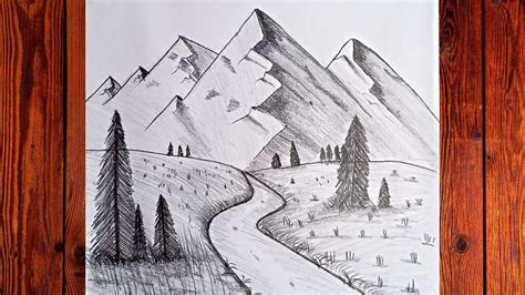 How To Draw Mountains Easy, Drawing Mountains with Pencil, Mountain ...