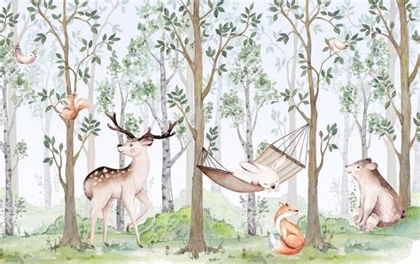 Woodland Nursery Wallpaper Pastel Wallpaper Animal - Etsy | Jungle wall ...