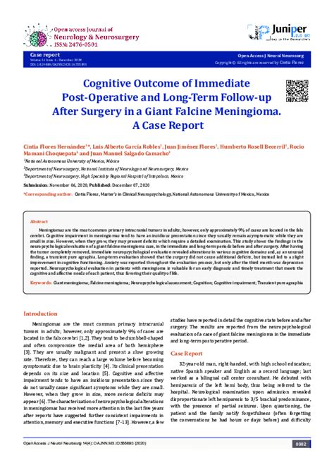 (PDF) Cognitive Outcome of Immediate Post-Operative and Long-Term ...