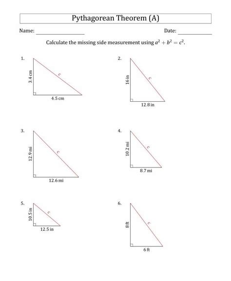 Pythagoras Theorem Exercises