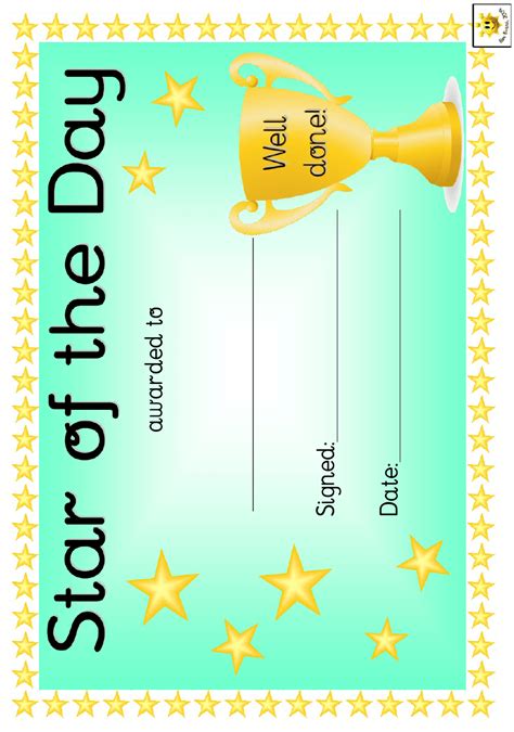 Star Of The Day Award Certificate Template Green With Amazing Star ...