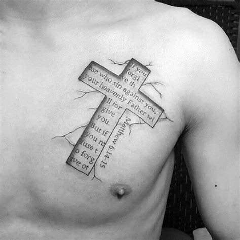 a man with a cross tattoo on his chest