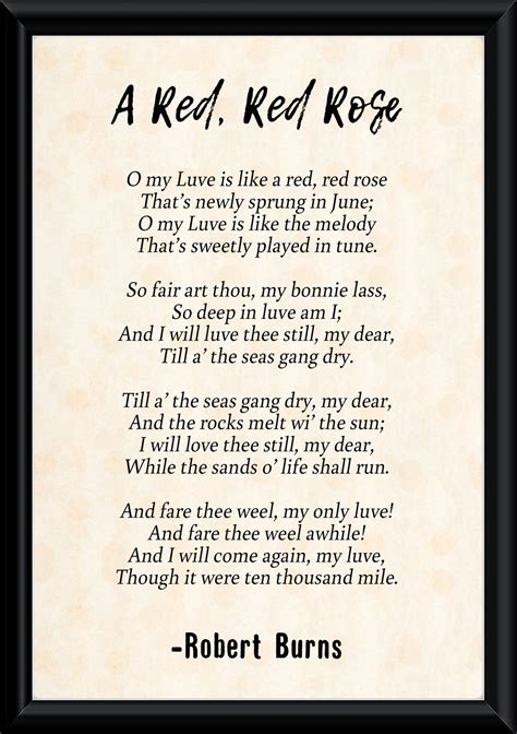 A Red Red Rose Poem By Robert Robbie Burns | Etsy