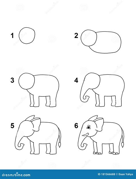 How To Draw Elephant Step by Step Cartoon Illustration with White ...