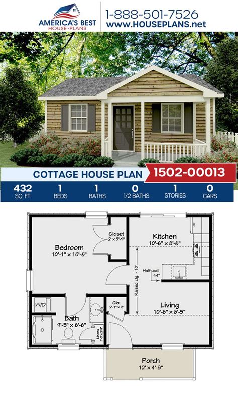 House Plan 1502-00013 - Cottage Plan: 432 Square Feet, 1 Bedroom, 1 ...