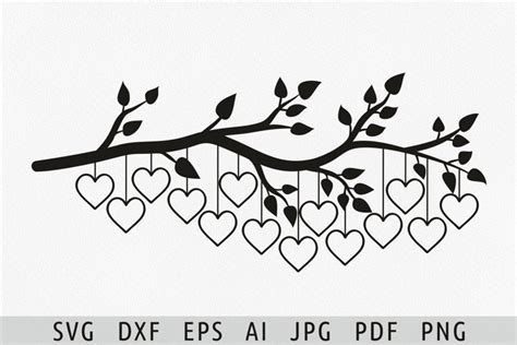 Family tree branch with hearts for 14 members, genealogy svg