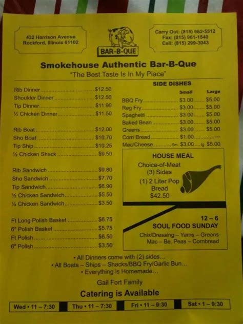 Smokehouse Barbeque Menu, Menu for Smokehouse Barbeque, Rockford ...