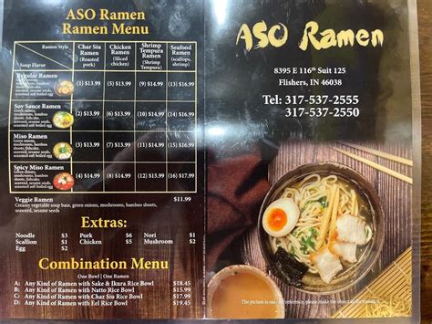 Menu at Aso Ramen restaurant, Fishers