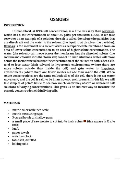 SOLUTION: Osmosis experiment - Studypool