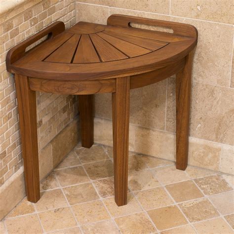 Premium Solid Teak Wood Corner Shower Seat Seat Mildew Resistant Warm ...