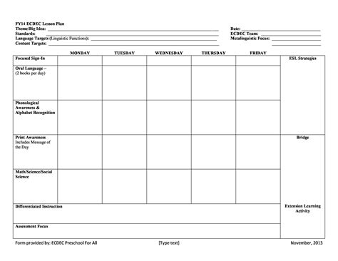 Preschool Free Printable Lesson Plan Template - Printable Templates