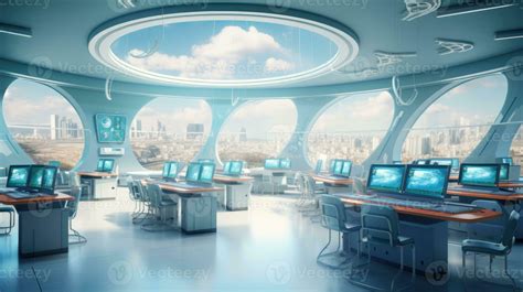 Futuristic classroom in school of the future. Classroom for classes or ...