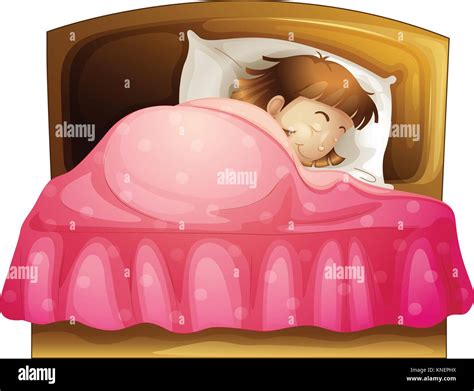 Illustration of a girl sleeping in her bed on a white background Stock ...