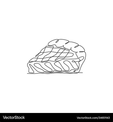 One single line drawing fresh sliced apple pie Vector Image