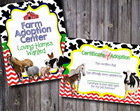 FARM PARTY Farm Animal ADOPTION Decor Certificate & Sign - Etsy