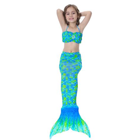 AUS Kid Girl Mermaid Tail Swimming Costume Swimmable Monofin Swimwear ...