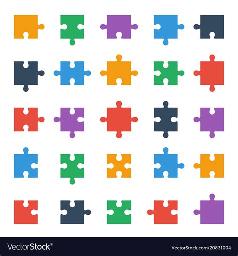 Puzzle piece icons all possible shapes of jigsaw Vector Image