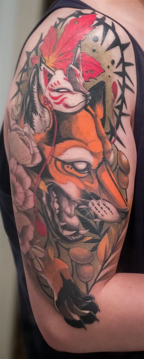 Fox with Kitsune Mask by Romo at Label Tattoo - London, England : r/tattoos