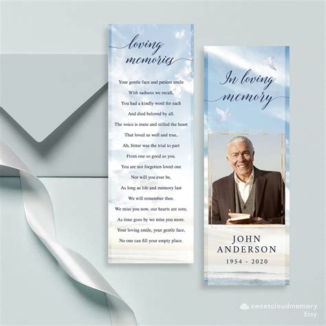 Blue Sky Gold in Loving Memory Funeral Bookmark Template Sunrise Sky ...