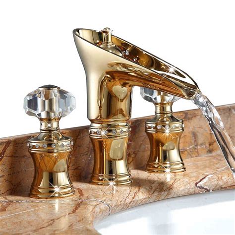 Luxury crystal dual handle solid brass copper golden Basin faucet Gold ...