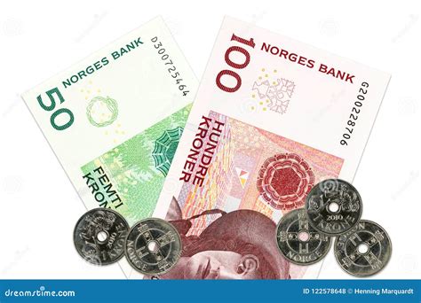 Two Norwegian Krone Bank Notes and Coins Stock Photo - Image of ...