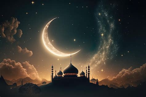 Premium AI Image | Moon stars and the night sky at Ramadan Kareem ...