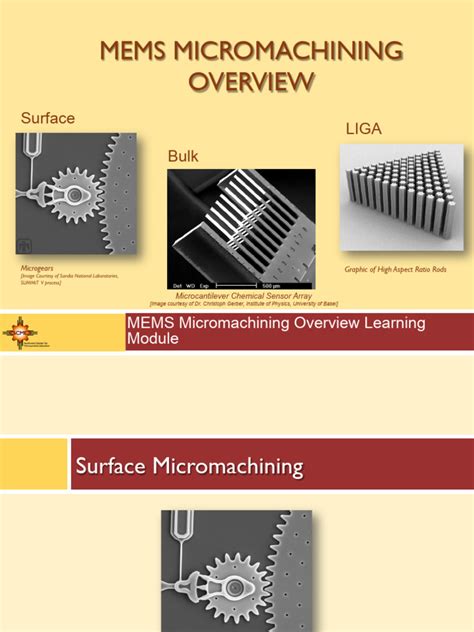 MEMS Micromachining Presentation Notes | PDF | Photolithography | Materials