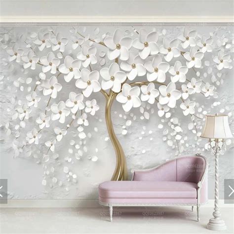 3D Embossed White Flower Wallpaper Murals Printing Photo Mural for ...