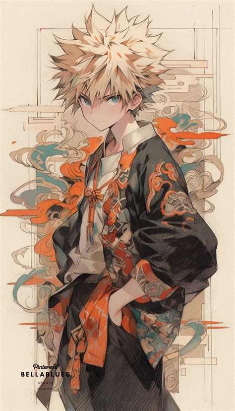 Katsuki Bakugou in Kimono: Explosive Elegance Fanart | Cute anime ...